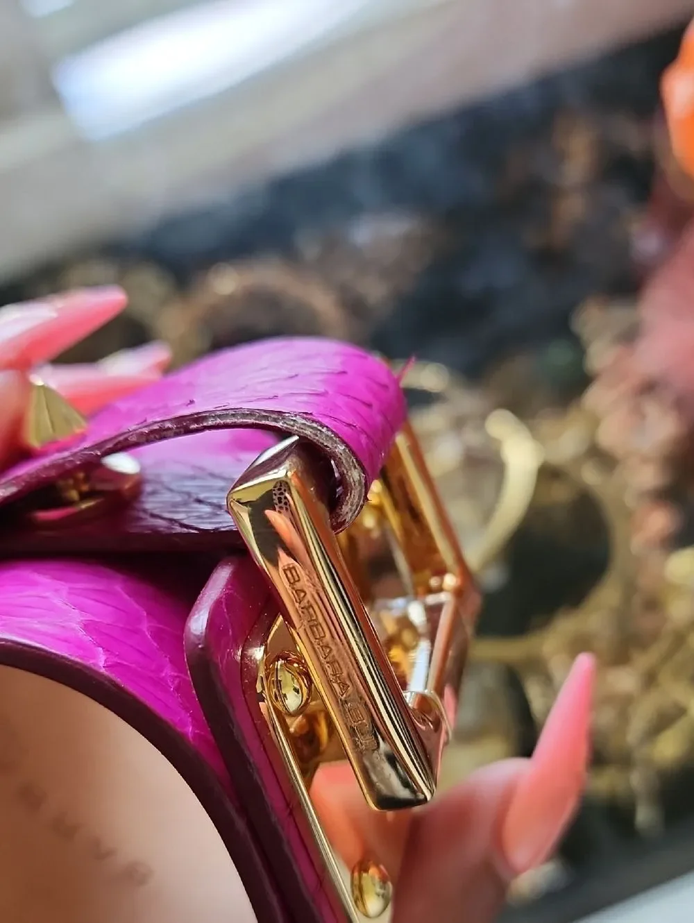 Barbara Bui Fuchsia Leather Bracelet with Gold-Tone Buckle